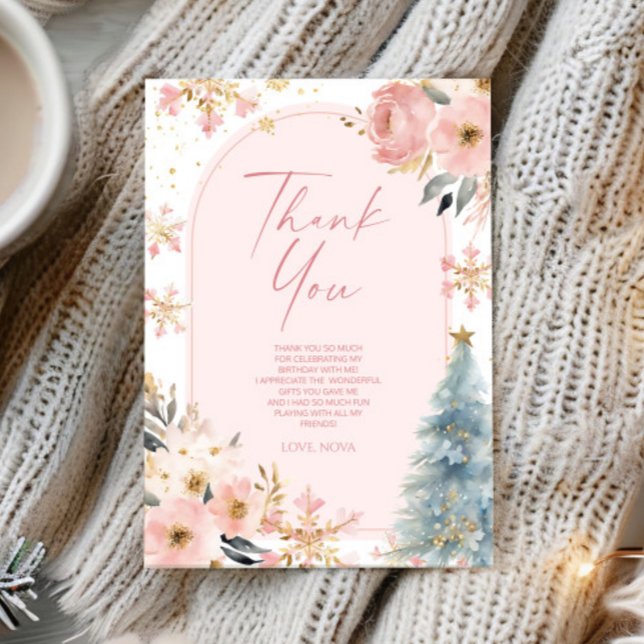 Our Little Snowflake Pink Winter Birthday Party Thank You Card (Creator Uploaded)