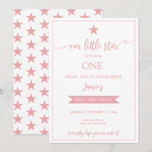 Our Little Star Birthday Flat Invitation Pink