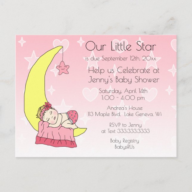 Our Little Star Girl's Baby Shower Invitation Postcard (Front)