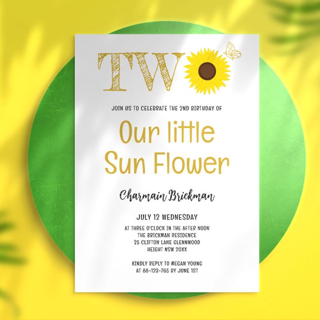 Our Little Sun Flower 2nd Birthday Party  Invitation (Creator Uploaded)