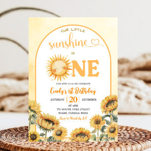 Our Little Sun is One Summer Theme First Birthday Invitation