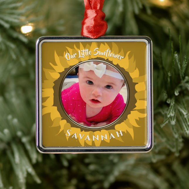 Our Little Sunflower Baby Photo Metal Ornament (Tree)