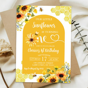 Our Little Sunflower Is Turning One Honey Birthday Invitation