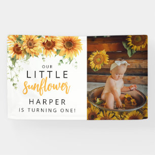 Our Little Sunflower Photo Birthday Party Banner