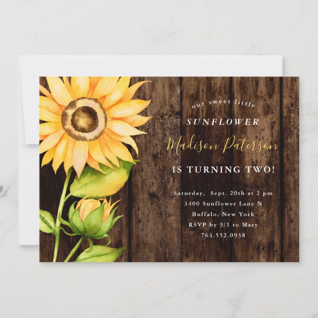 Our Little Sunflower Rustic Yellow Birthday Party Invitation (Front)