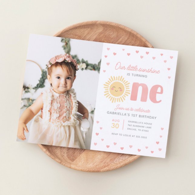 Our Little Sunshine 1st Birthday Party Photo Invitation (Creator Uploaded)