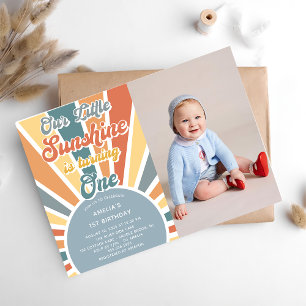 Our Little Sunshine 1st Birthday Rainbow Photo Invitation