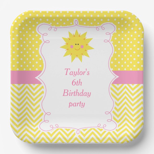 Our little Sunshine Birthday Thank You Paper Plate (Front)