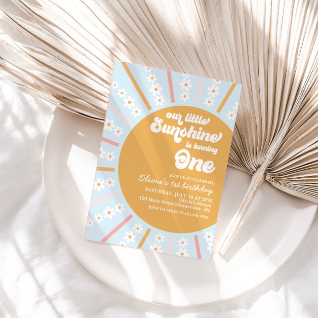 Our Little Sunshine boho floral first birthday Invitation (Creator Uploaded)