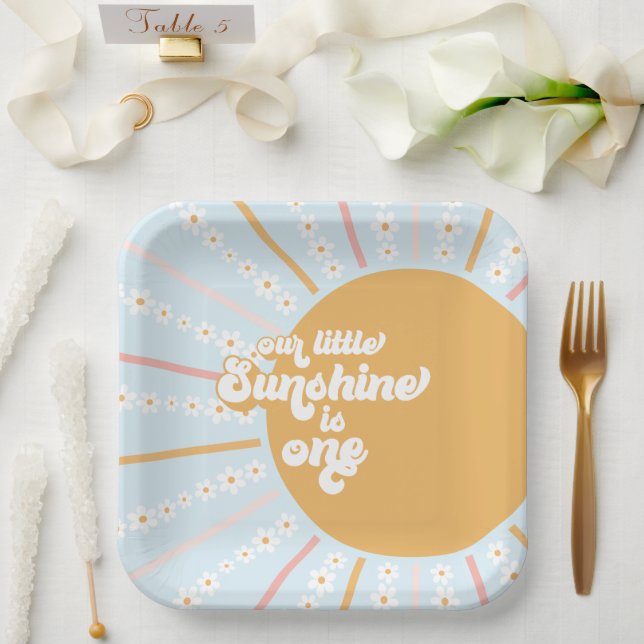 Our Little Sunshine boho floral first birthday Pap Paper Plate (Wedding)