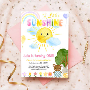 Our Little Sunshine Boho Rainbow First Birthday Invitation