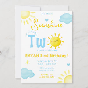Our Little Sunshine Boy Blue 2nd Birthday Party Invitation
