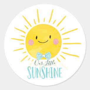 Our Little Sunshine Boy Blue Bow Tie Topper Favour Classic Round Sticker