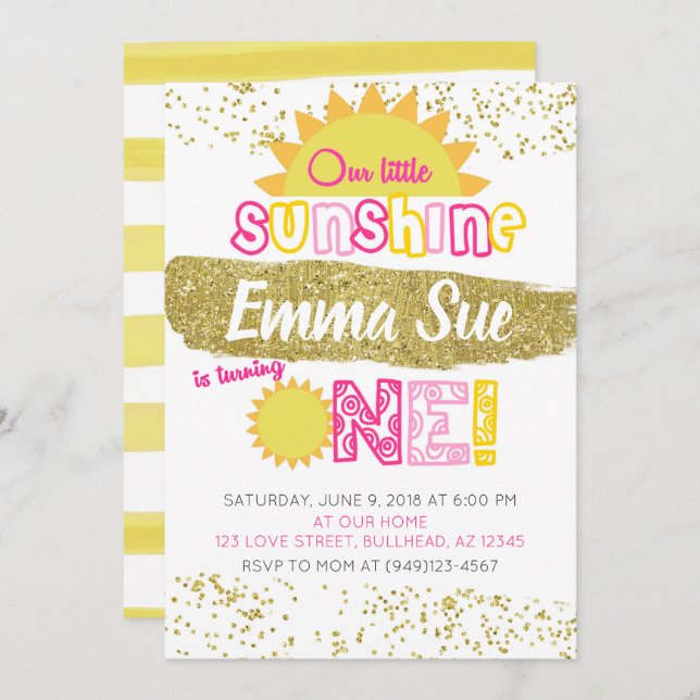 Our Little Sunshine First Birthday Invitation (Front/Back)