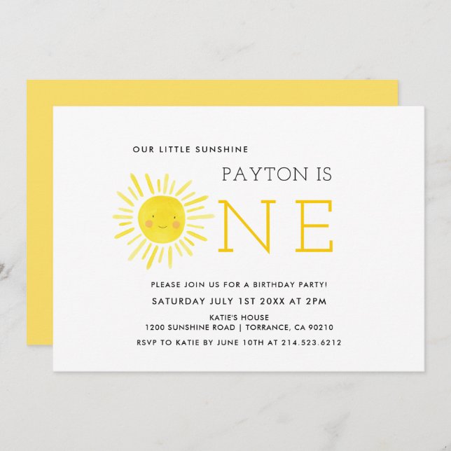 Our Little Sunshine First Birthday Party Invitation (Front/Back)