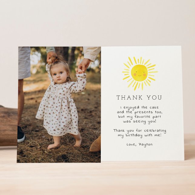 Our Little Sunshine First Birthday Photo Thank You Card (Creator Uploaded)