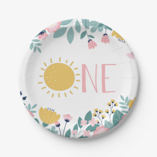 Our Little Sunshine Floral ONE Birthday Paper Plate