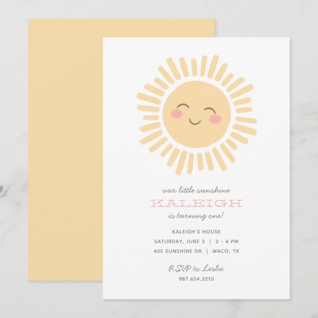 Our Little Sunshine Girl Birthday Invitation (Front/Back)