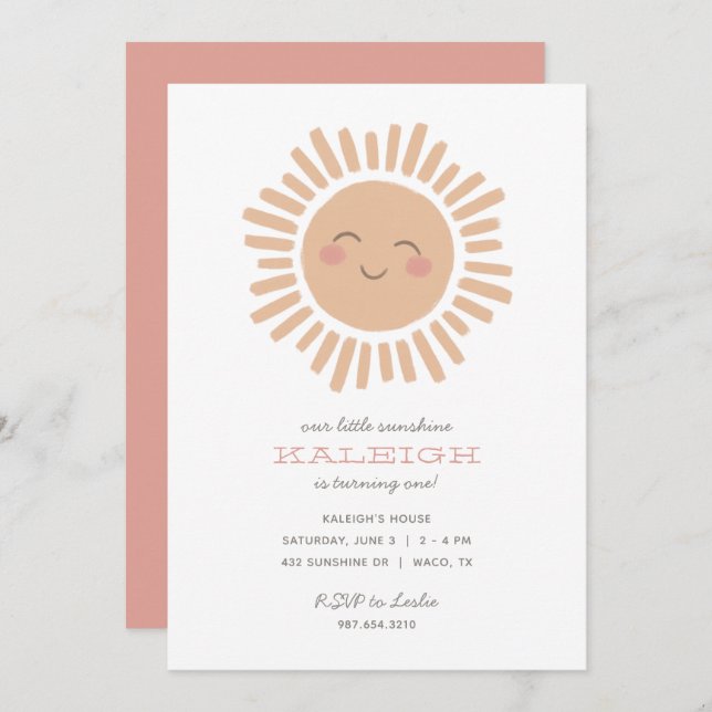 Our Little Sunshine Girl Birthday Invitation (Front/Back)