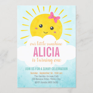 Our Little Sunshine   Girl First Birthday Invitation