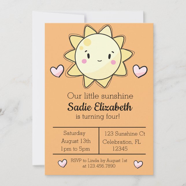 Our Little Sunshine Girl Orange Birthday  Invitation (Front)