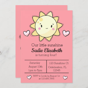 Our Little Sunshine Girls Pink Birthday Invitation