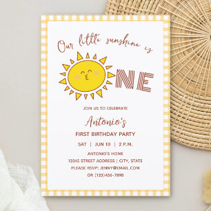 Our Little Sunshine is One Kids Birthday Photo Invitation