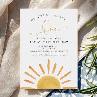 Our Little Sunshine Is ONE Sunshine 1st Birthday Invitation