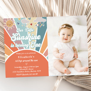 Our Little Sunshine Is Turning One 1st Birthday Invitation