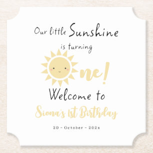 Our Little Sunshine is Turning One Cute Birthday Paper Coaster