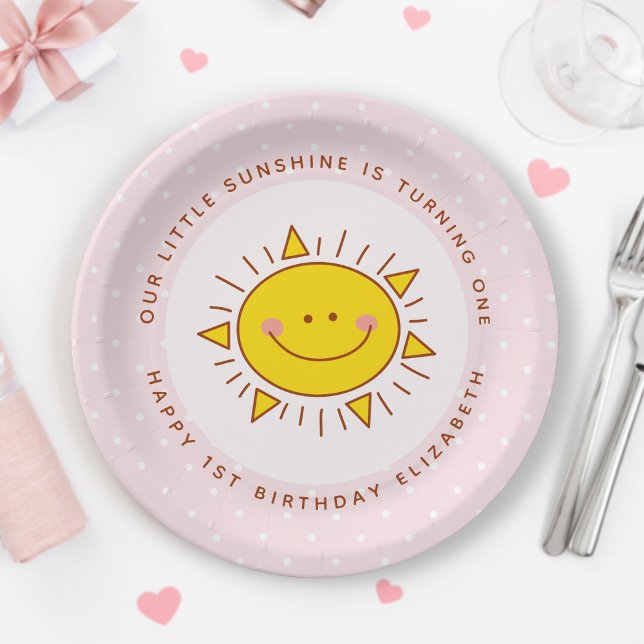 Our Little Sunshine is Turning One Girl Birthday Paper Plate (Creator Uploaded)