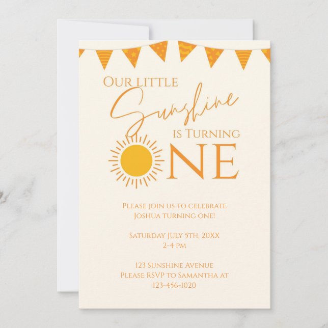 Our Little Sunshine is Turning One Invitation (Front)