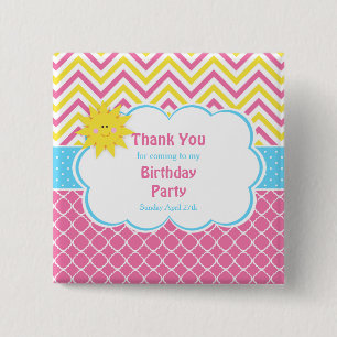 Our little Sunshine Pink and Yellow Birthday Party 15 Cm Square Badge
