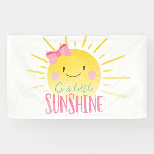 Our Little Sunshine Pink Girl Birthday Backdrop Banner (Horizontal)