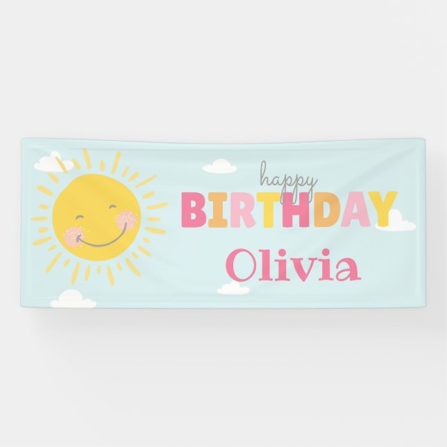 Our Little Sunshine Pink Happy Birthday Any Age Banner (Horizontal)