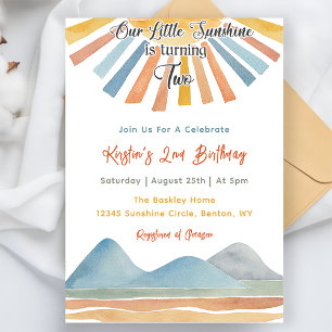 Our Little Sunshine Rainbow 2nd Birthday Party Invitation