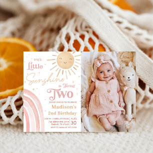 Our Little Sunshine Rainbow 2nd Birthday Photo Invitation