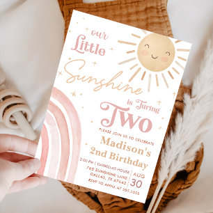 Our Little Sunshine Rainbow Girl 2nd Birthday Invitation