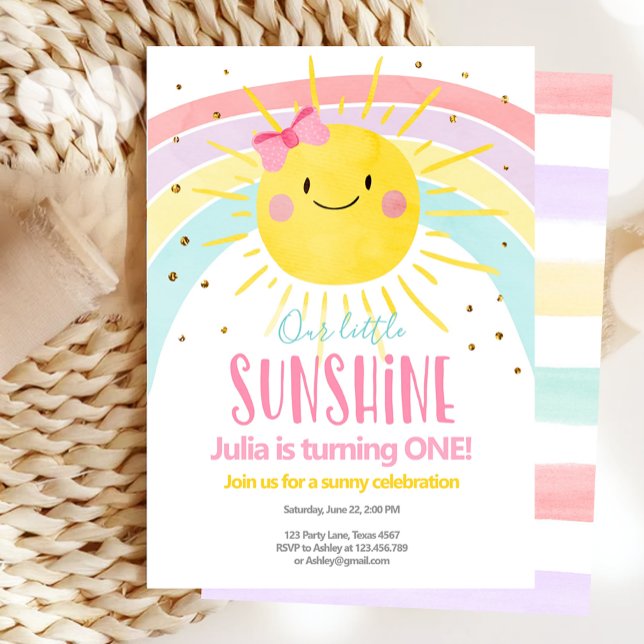 Our Little Sunshine Rainbow Girl First Birthday Invitation (Creator Uploaded)