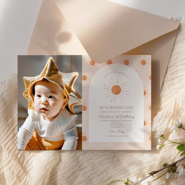 Our little Sunshine Sun Retro Minimal 1st Birthday Invitation (Creator Uploaded)