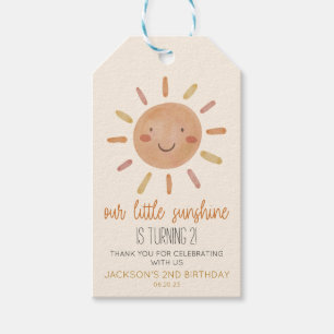 Our Little Sunshine Yellow Sun Birthday Party Gift Tags