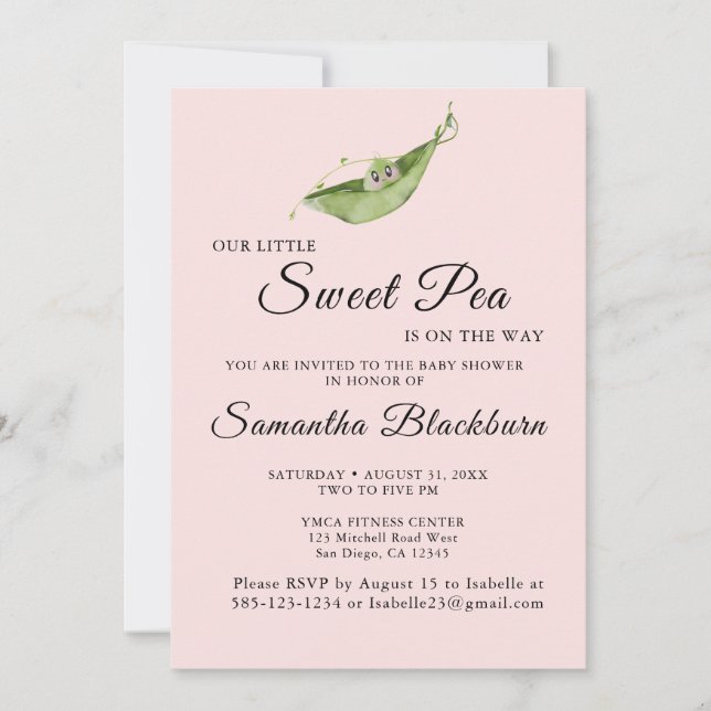 Our Little Sweet Pea On The Way Baby Shower Invite (Front)