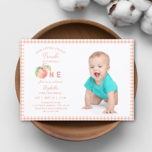 Our Little Sweet Peach is One Birthday Baby Photo Invitation