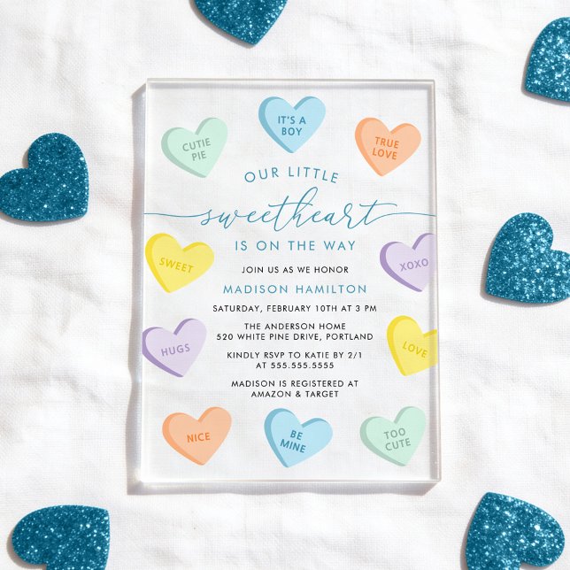 Our Little Sweetheart Candy Hearts Baby Shower Acrylic Invitations (Creator Uploaded)