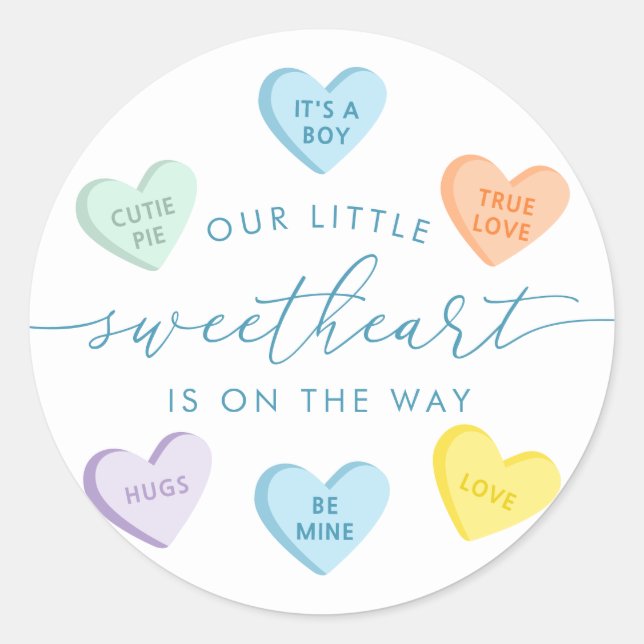 Our Little Sweetheart Candy Hearts Baby Shower Classic Round Sticker (Front)