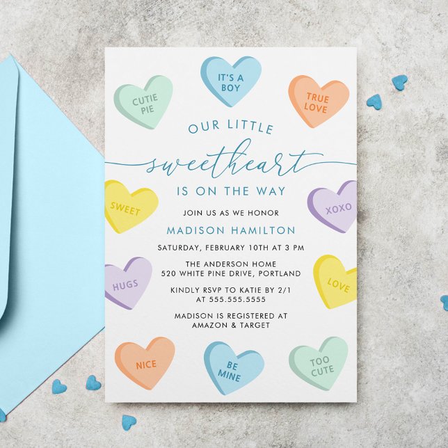 Our Little Sweetheart Candy Hearts Baby Shower Invitation (Creator Uploaded)