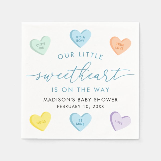 Our Little Sweetheart Candy Hearts Baby Shower Napkin (Front)