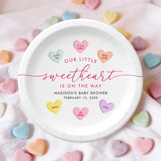 Our Little Sweetheart Candy Hearts Baby Shower Paper Plate (Creator Uploaded)