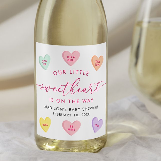 Our Little Sweetheart Candy Hearts Baby Shower Wine Label (Creator Uploaded)