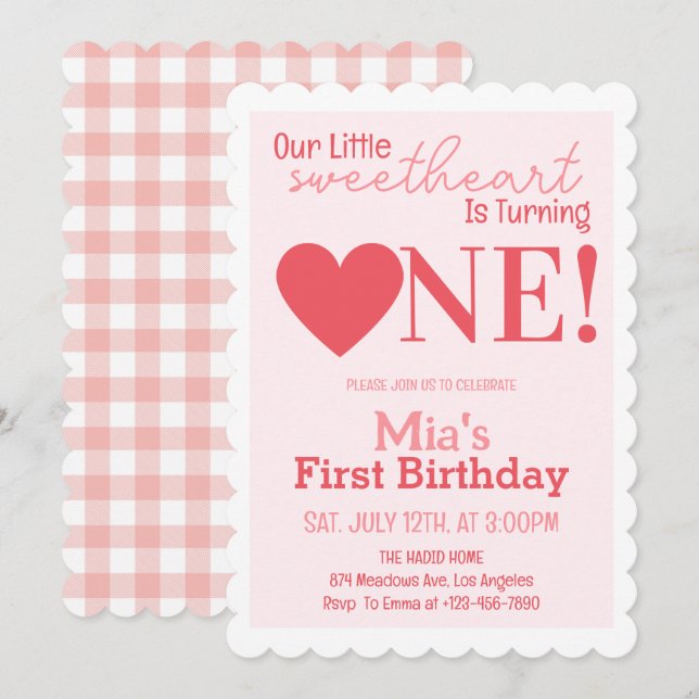 Our Little Sweetheart First 1st Birthday Party  Invitation (Front/Back)